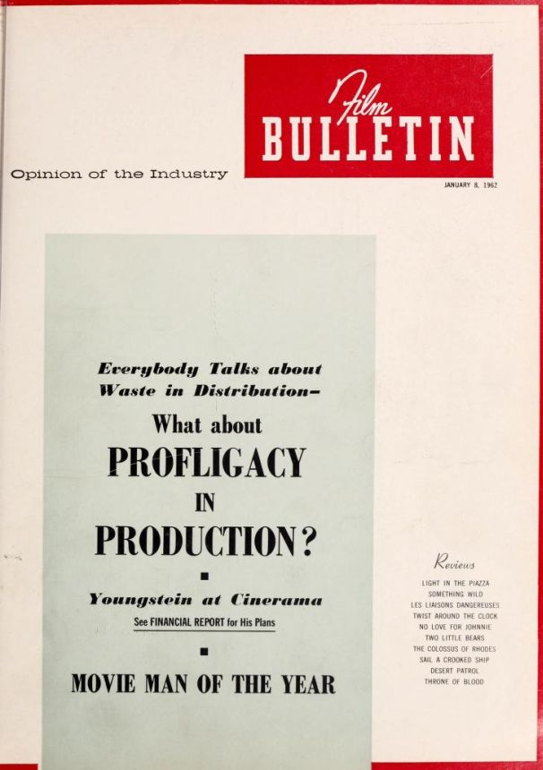 FILM BULLETIN magazine side cover 8 January 1962