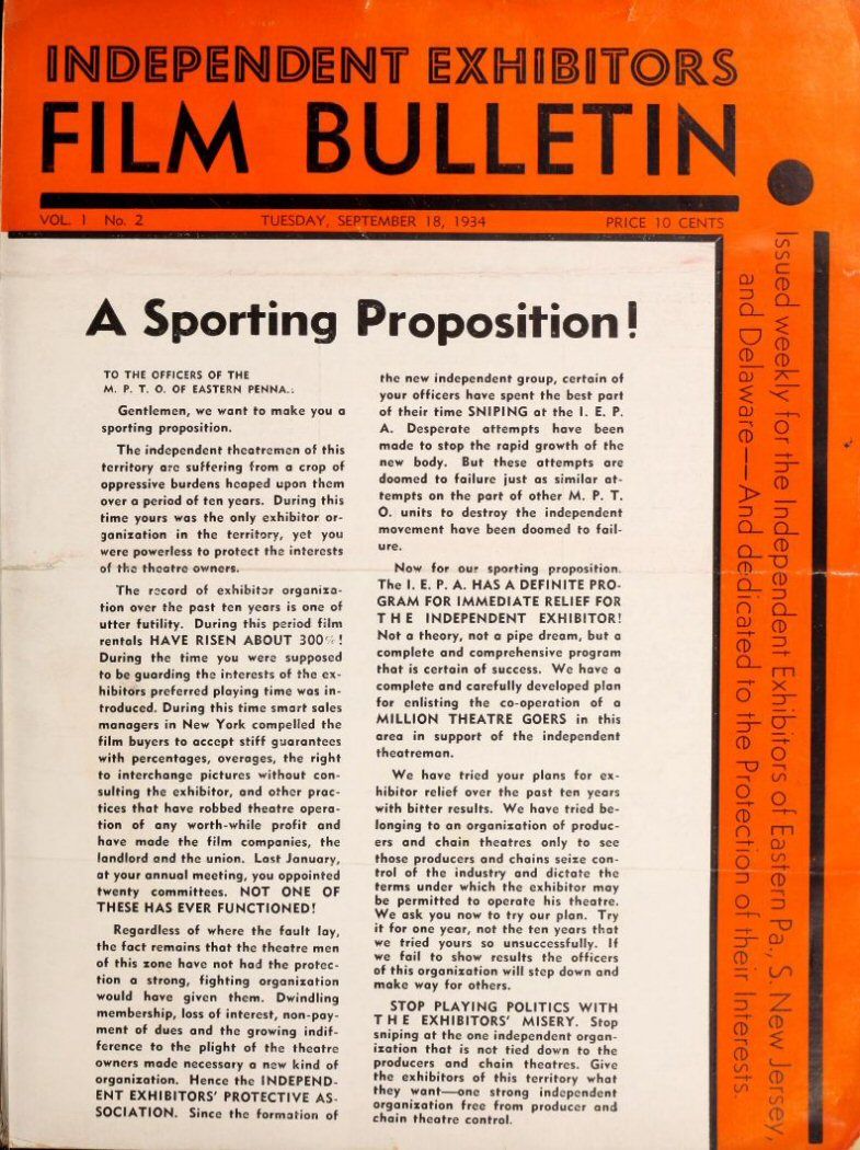 FILM BULLETIN magazine side cover  Vol 1 No  2 18 September 1934
