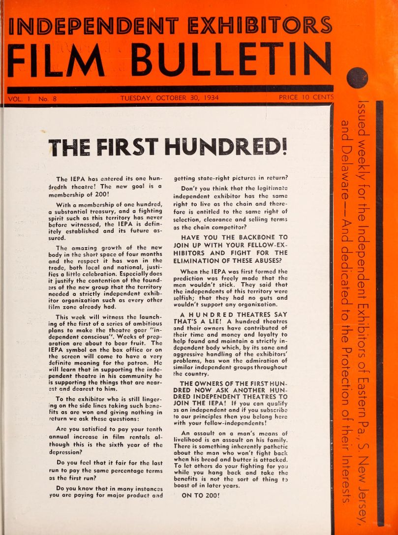 FILM BULLETIN magazine side cover  Vol 1 No  8 30 October 1934