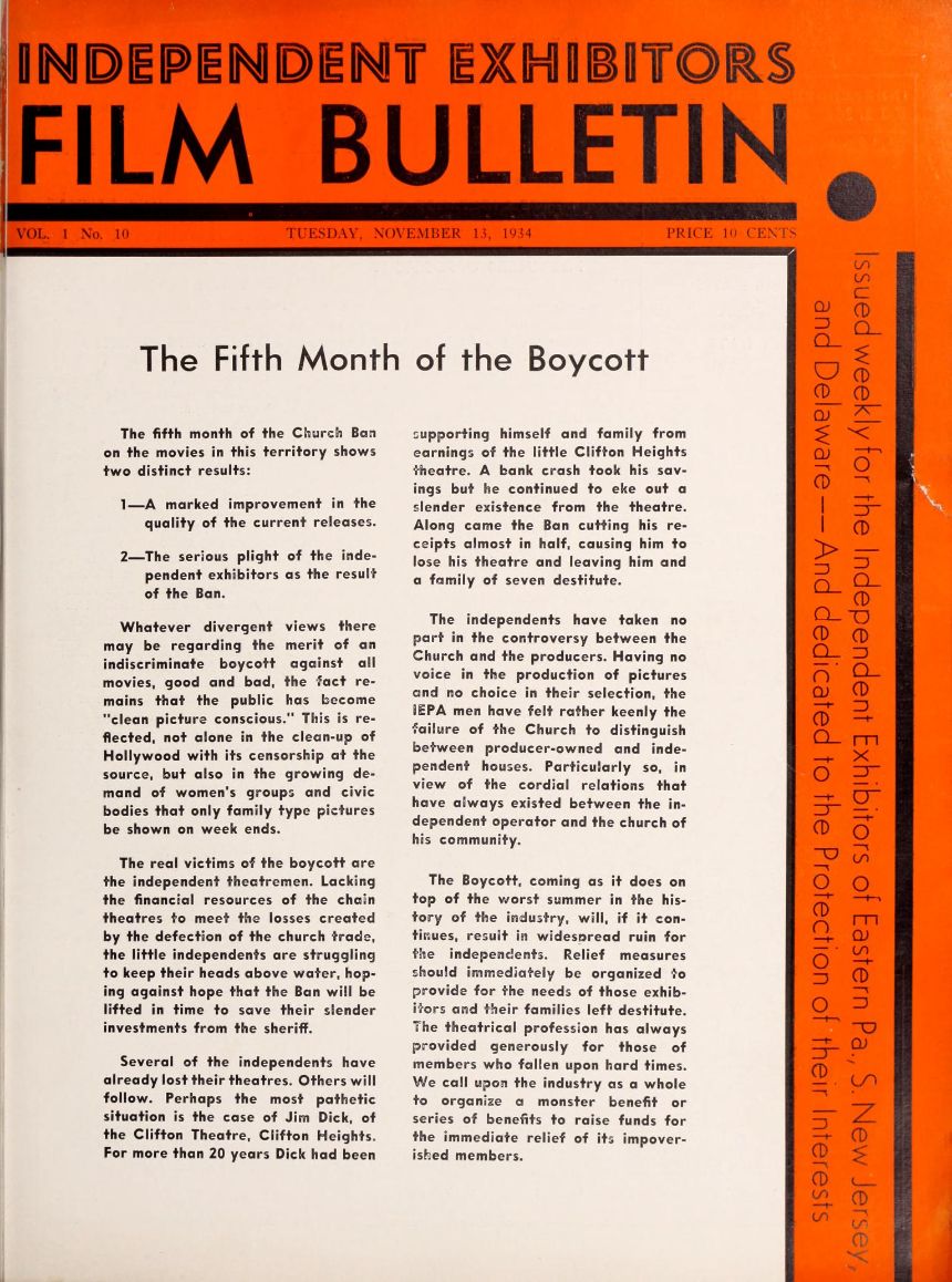 FILM BULLETIN magazine side cover  Vol 1 No  10 13 November 1934