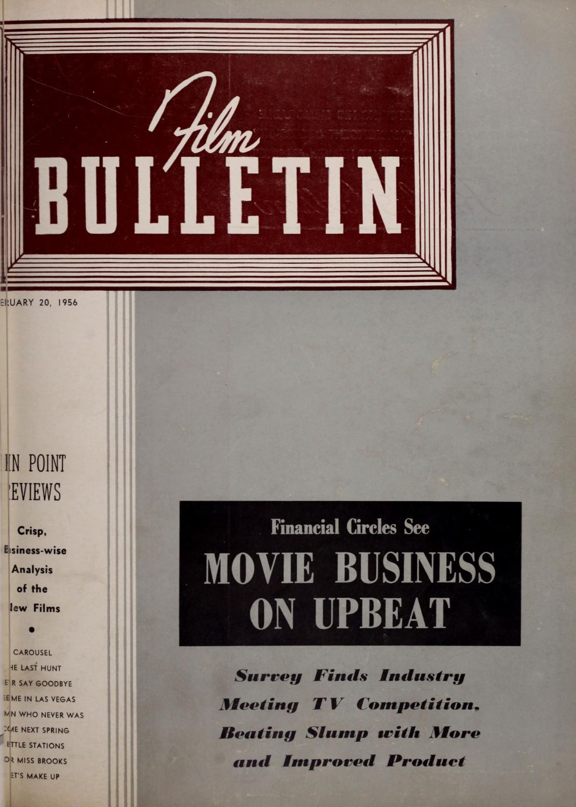 FILM BULLETIN magazine side cover 20 February 1956