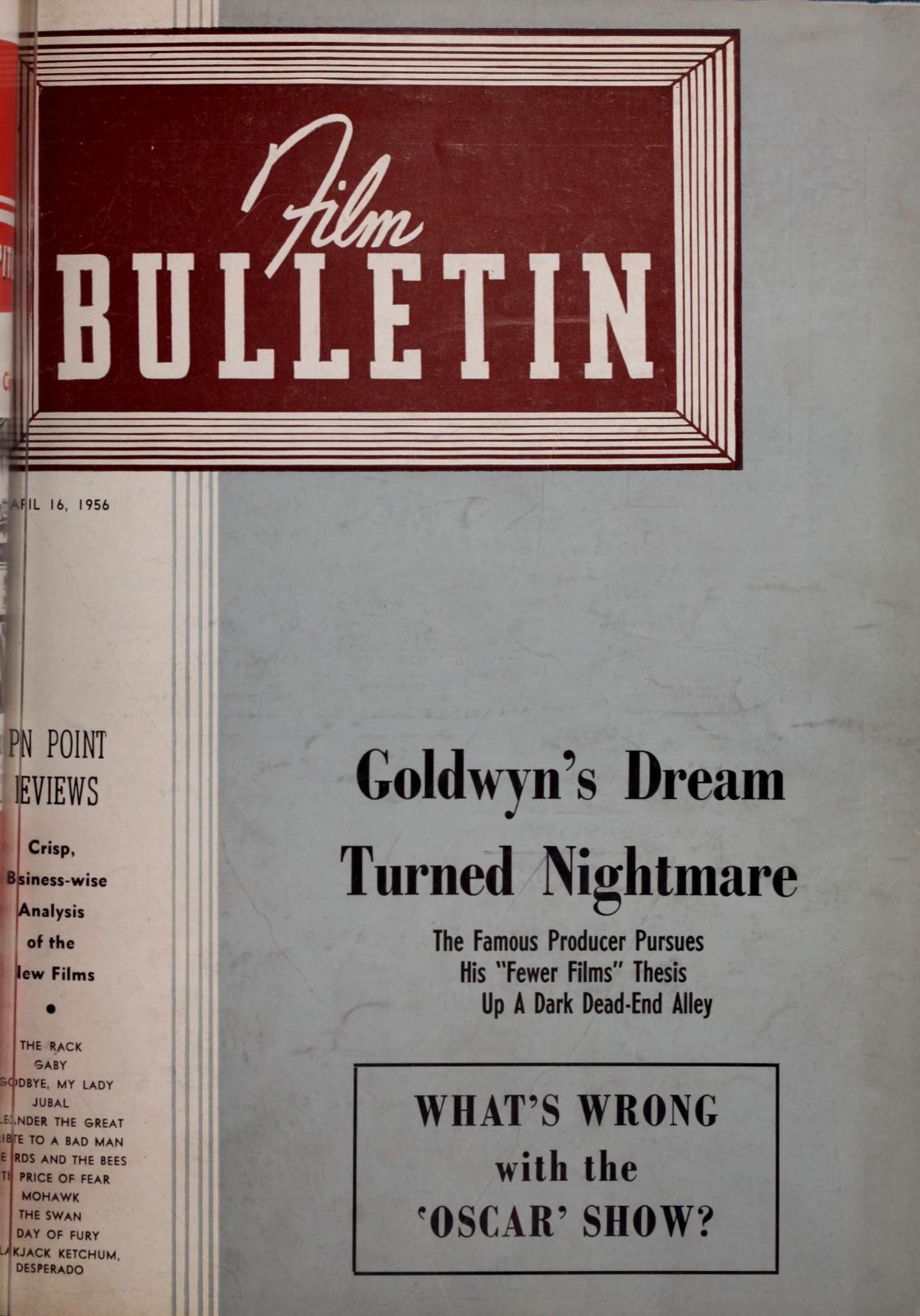 FILM BULLETIN magazine side cover 16 April 1956