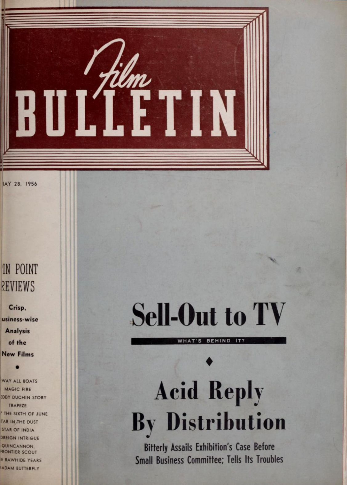 FILM BULLETIN magazine side cover 28 May 1956