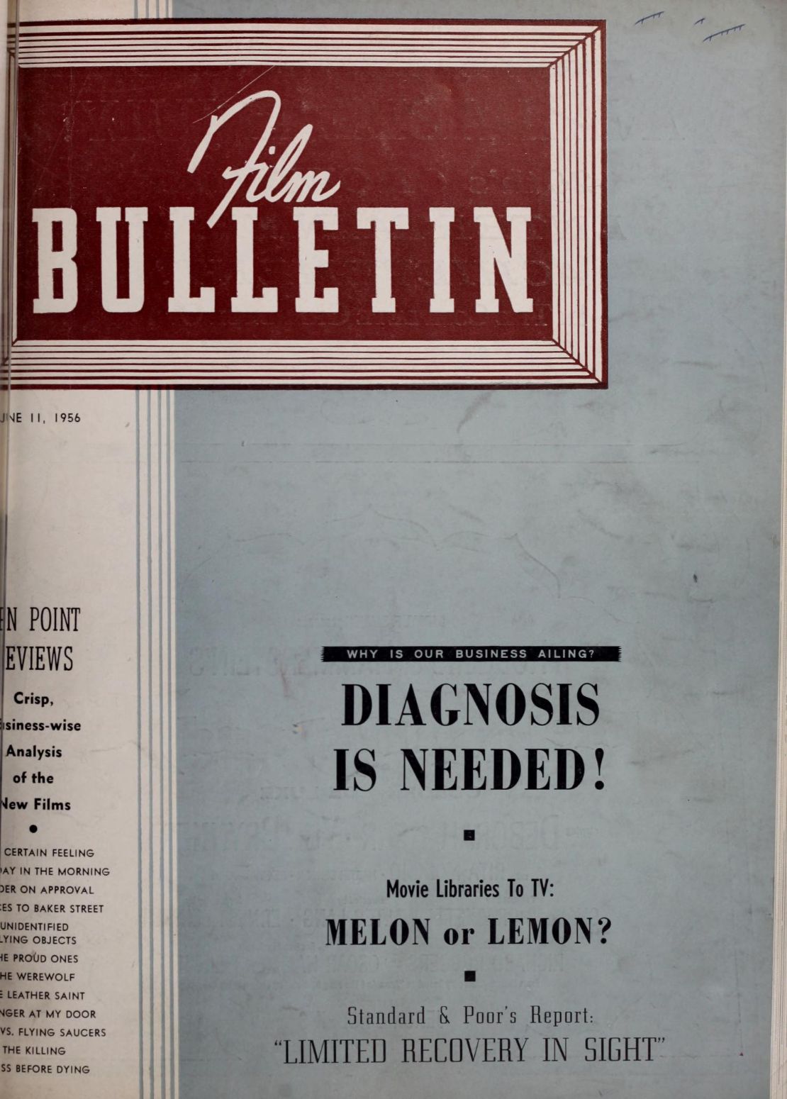 FILM BULLETIN magazine side cover 11 June 1956