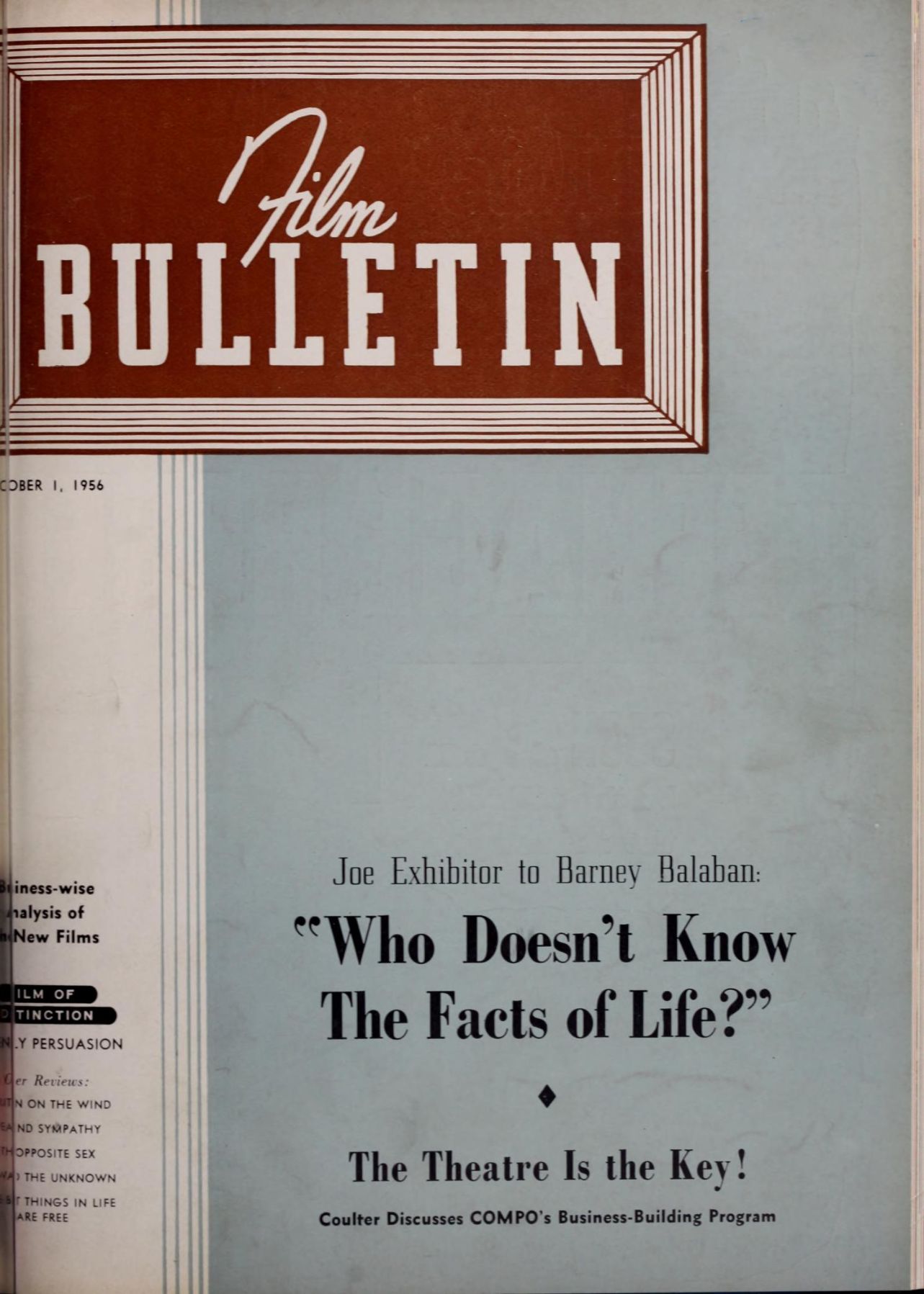 FILM BULLETIN magazine side cover 1 October 1956