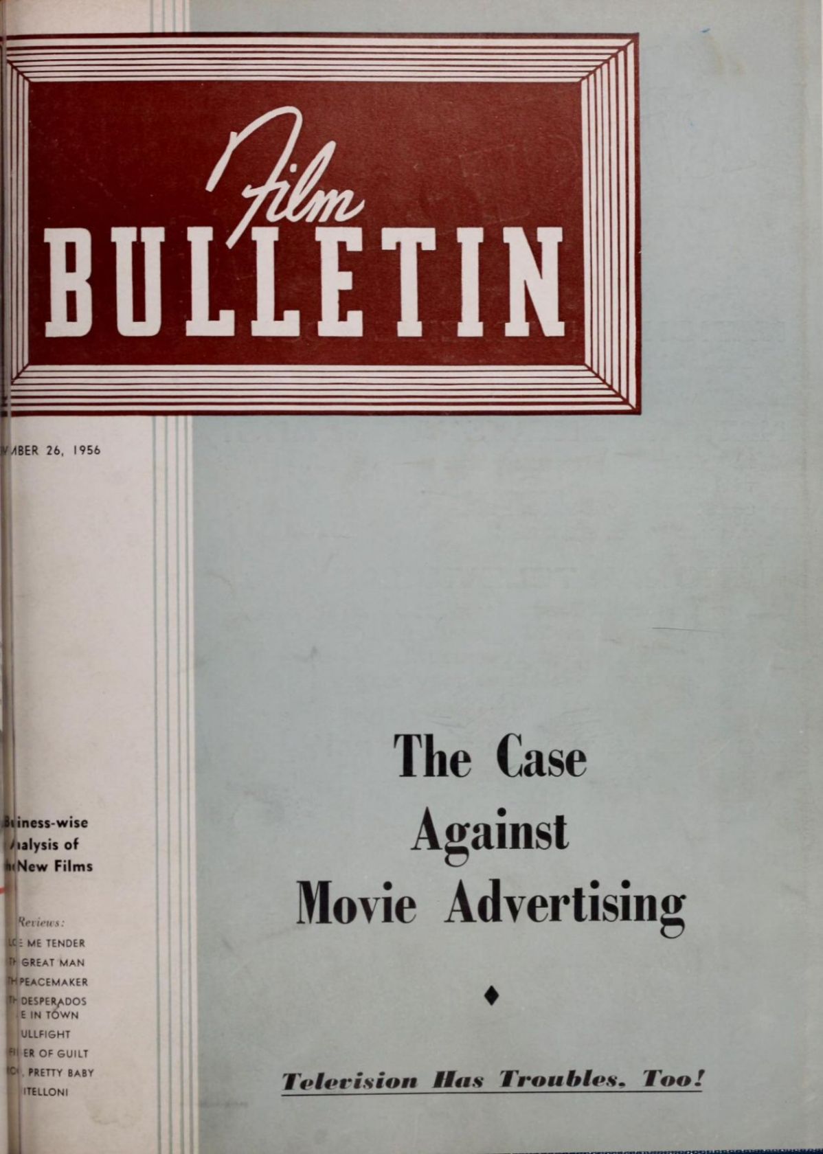 FILM BULLETIN magazine side cover 26 November 1956