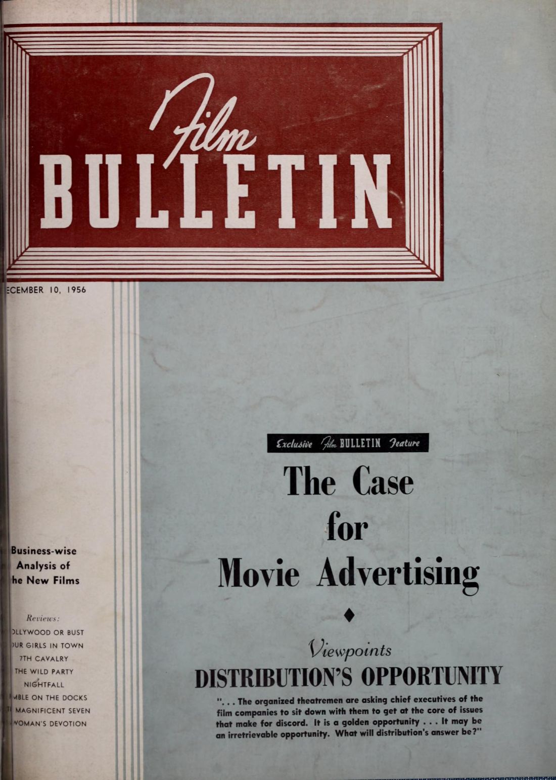 FILM BULLETIN magazine side cover 10 December 1956