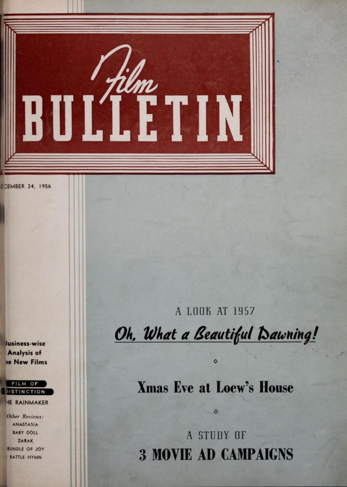 FILM BULLETIN magazine side cover 24 December 1956