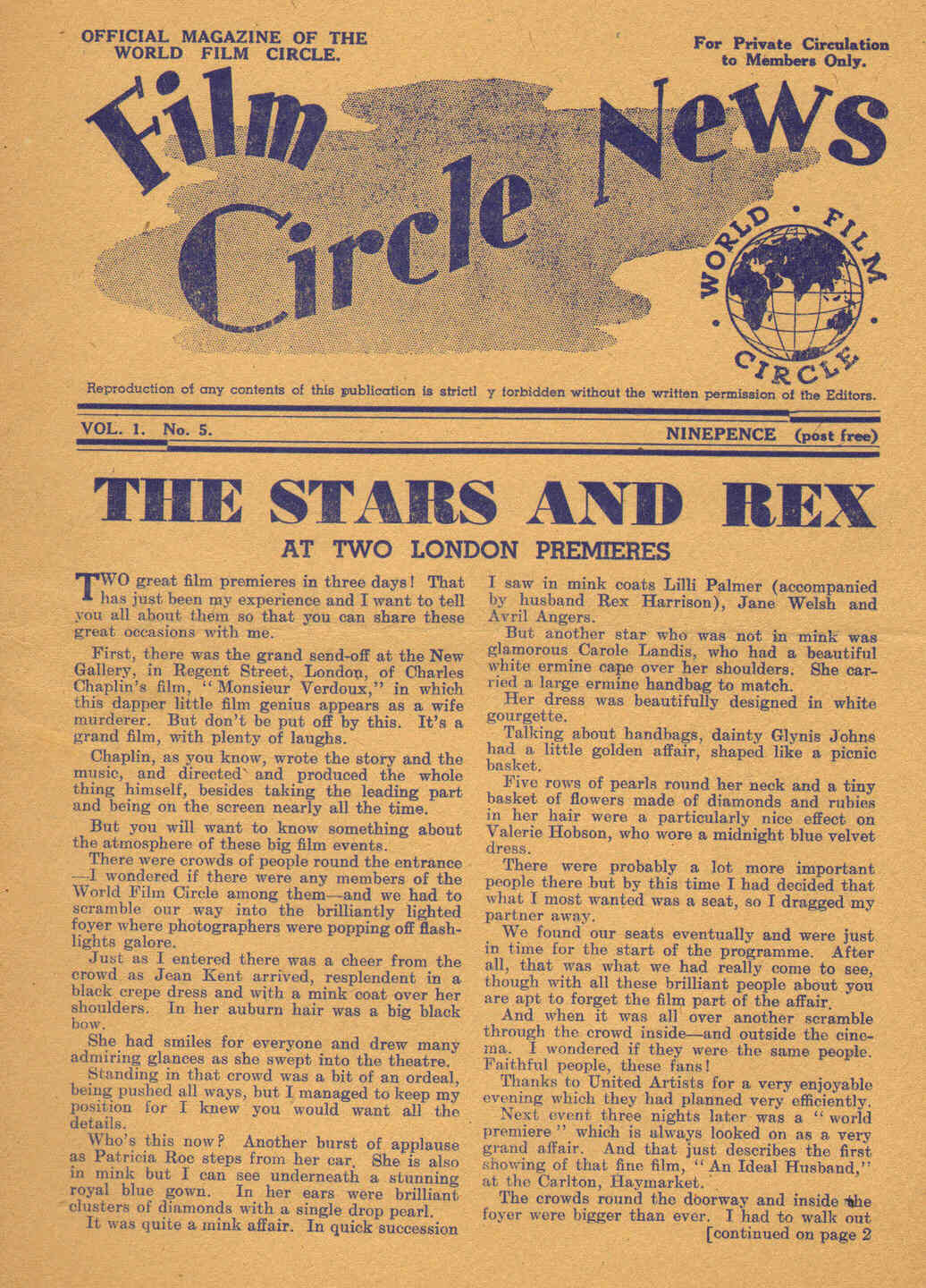 FILM CIRCLE NEWS magazine side cover Issue 4  1948