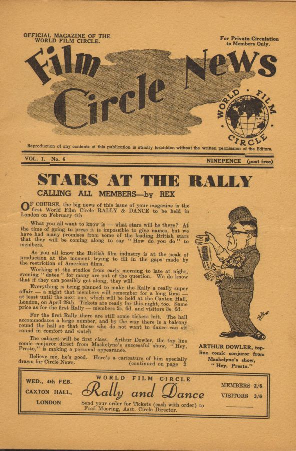 FILM CIRCLE NEWS magazine side cover Issue 6  1948