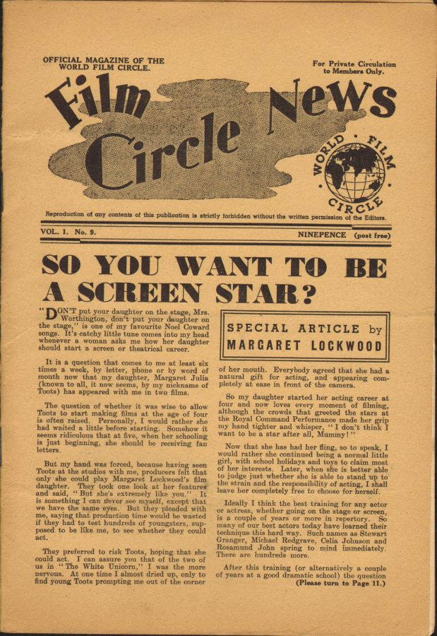 FILM CIRCLE NEWS magazine side cover Issue 9  1948