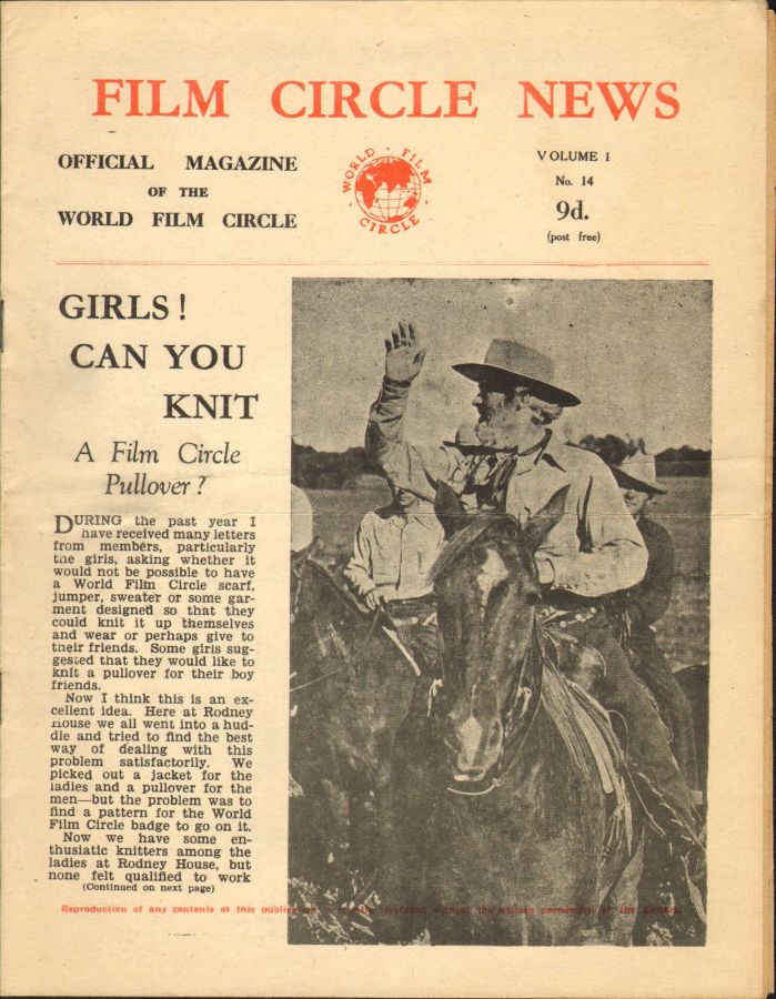 FILM CIRCLE NEWS magazine side cover Issue 14  1949