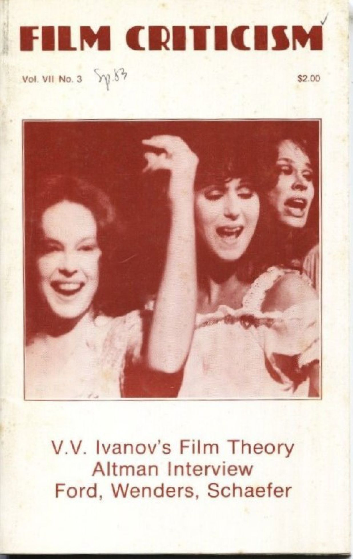 FILM CRITICISM magazine side cover  Vol 7 No  3 Spring 1983