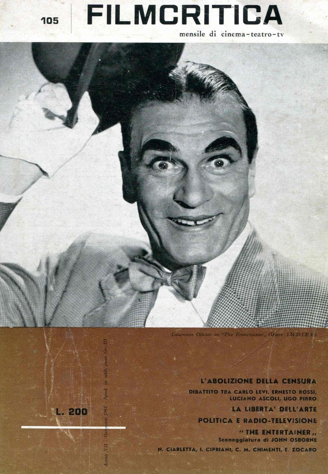 FILMCRITICA magazine side cover Issue 105 January 1961