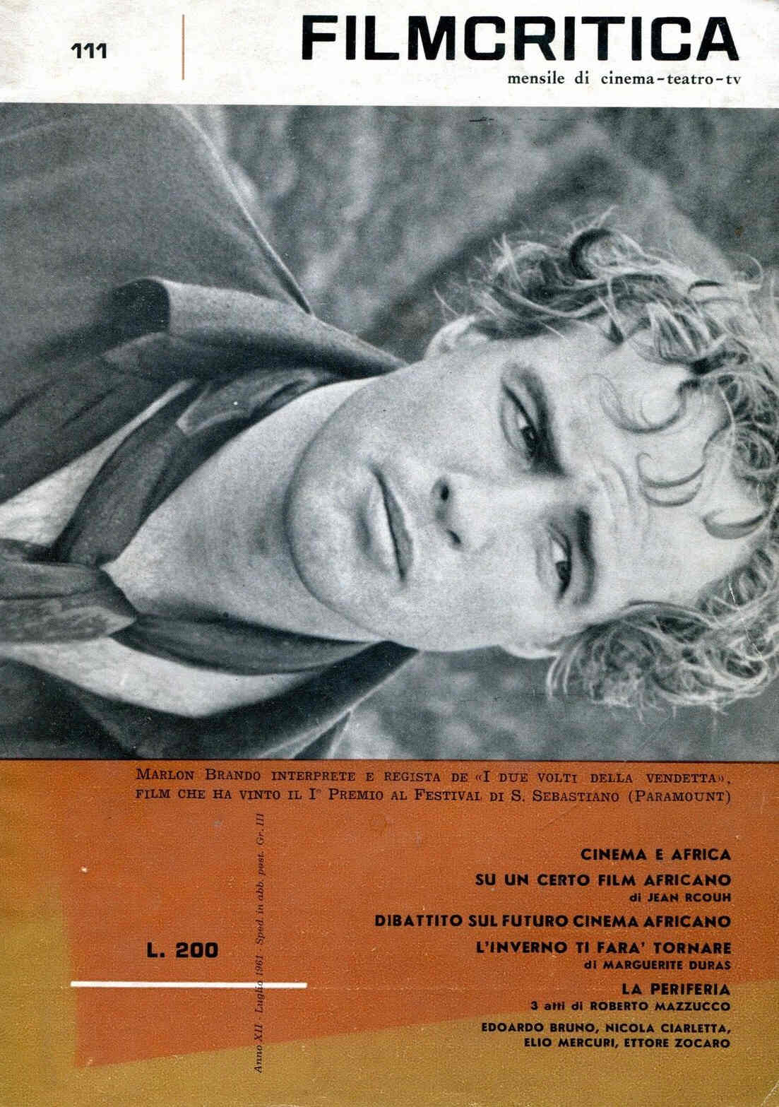 FILMCRITICA magazine side cover Issue 111 July 1961