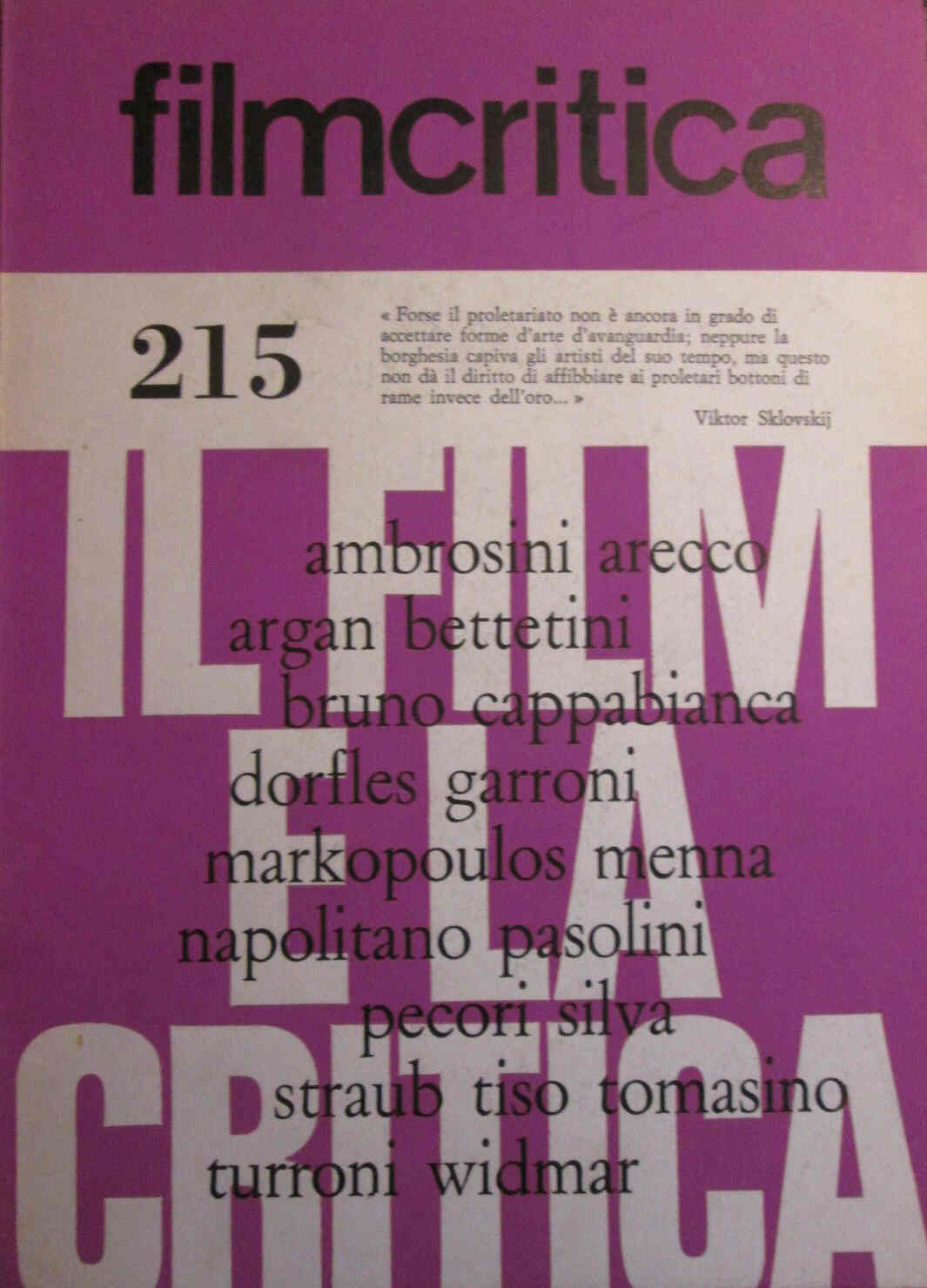 FILMCRITICA magazine side cover Issue 215  1971