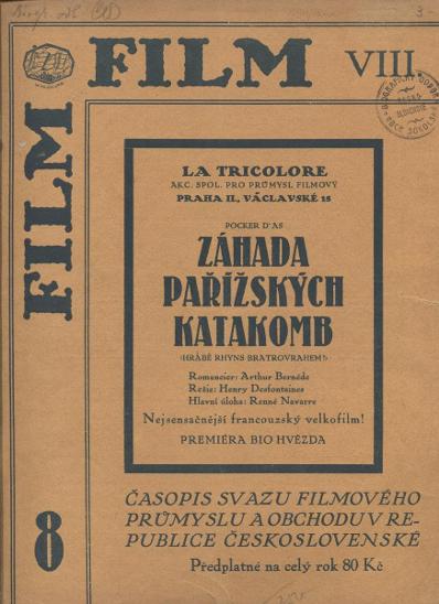 FILM (CZECHOSLOVAKIA) magazine side cover  Vol 8 No  8   1928