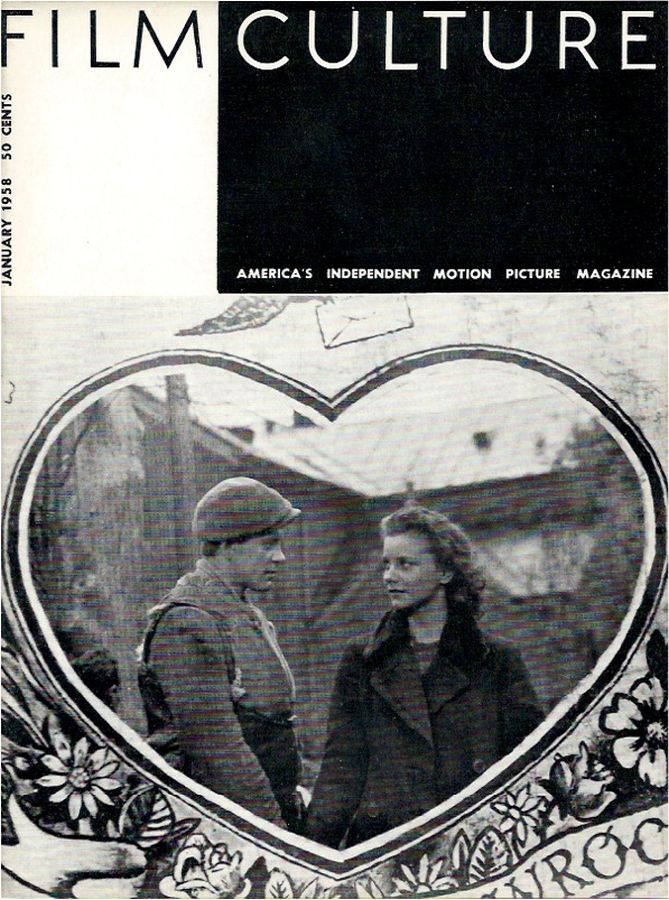 FILM CULTURE magazine side cover Issue 16 January 1958