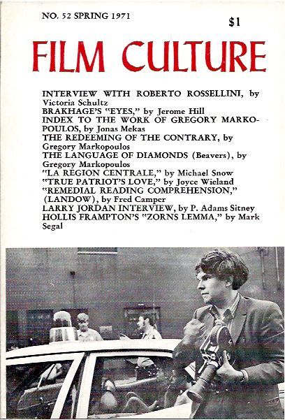 FILM CULTURE magazine side cover Issue 52 Spring 1971