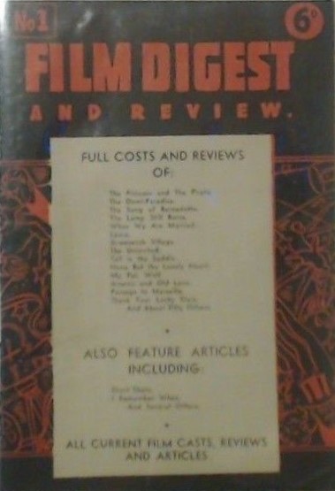 FILM DIGEST AND REVIEW magazine side cover Issue 1   1945