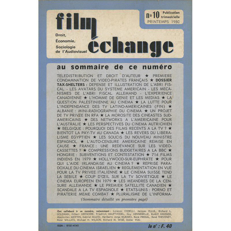 FILM ECHANGE magazine side cover Issue 10 Spring 1980