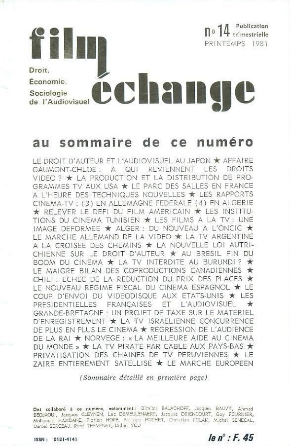 FILM ECHANGE magazine side cover Issue 14 Spring 1981