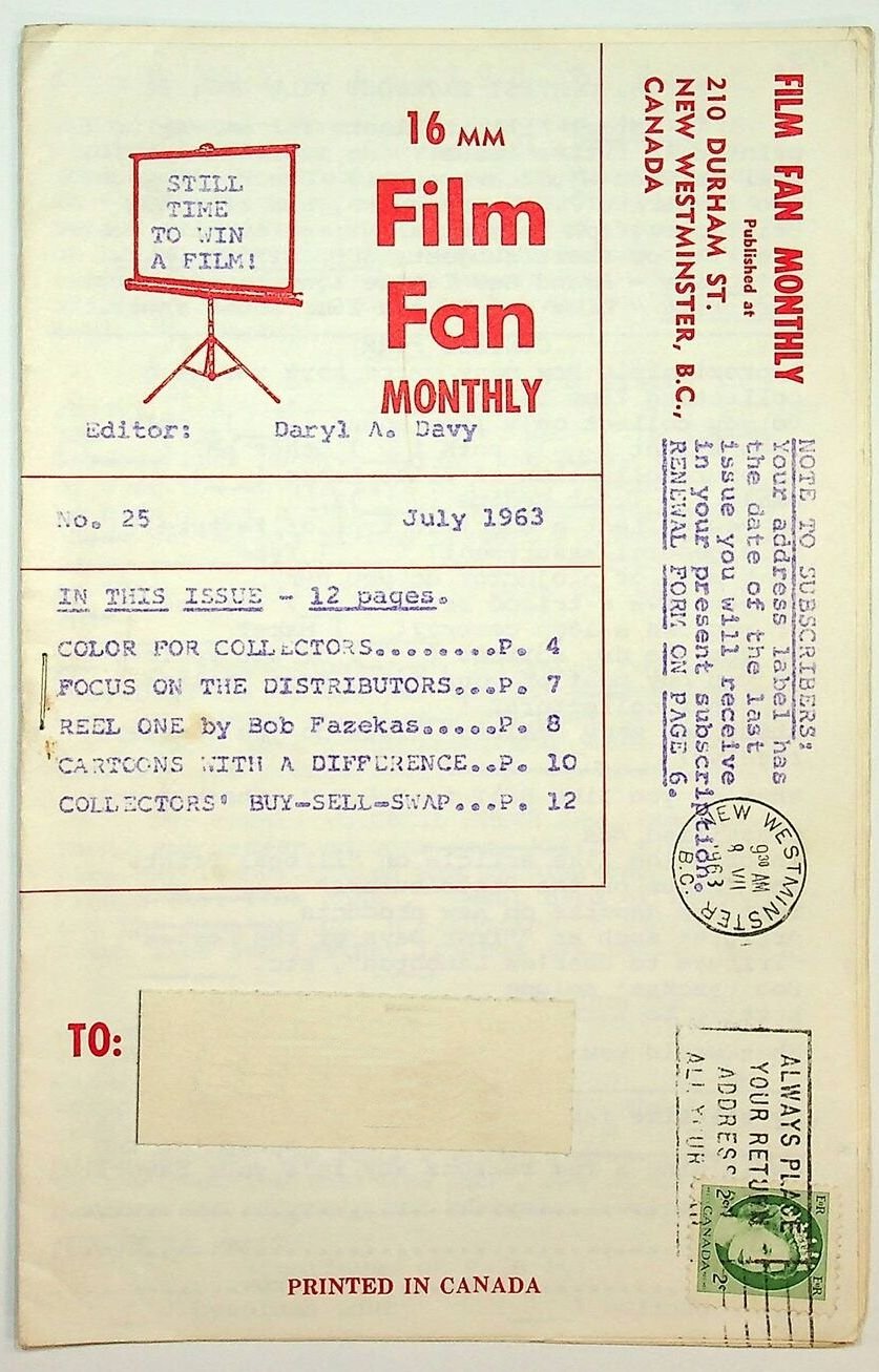 FILM FAN MONTHLY magazine side cover Issue 25  July 1963