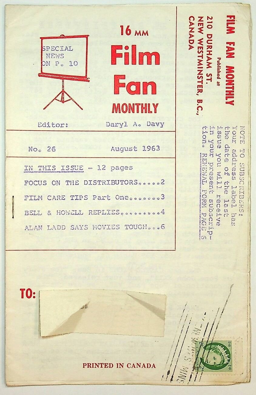 FILM FAN MONTHLY magazine side cover Issue 26  August 1963
