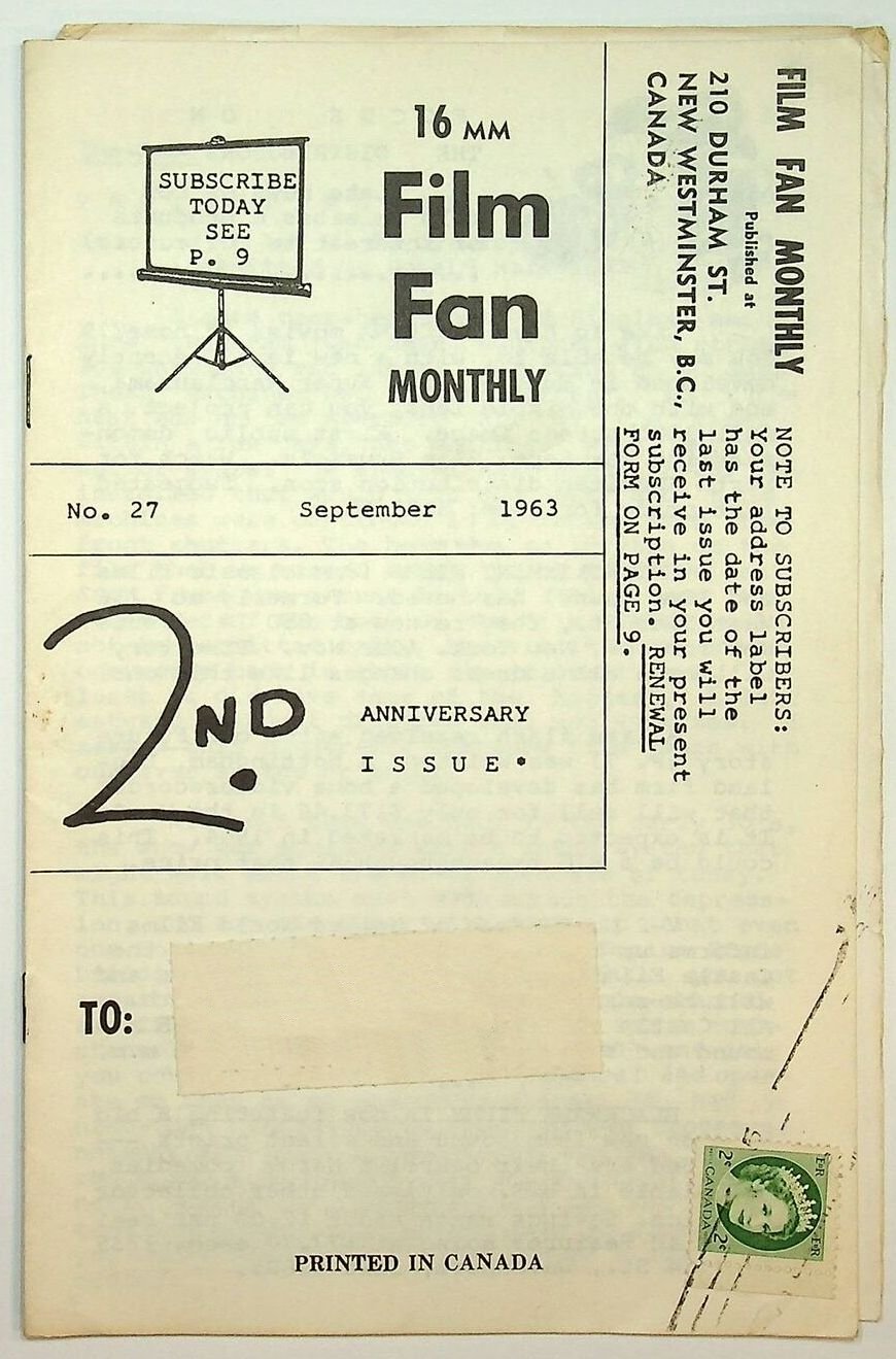 FILM FAN MONTHLY magazine side cover Issue 27  September 1963