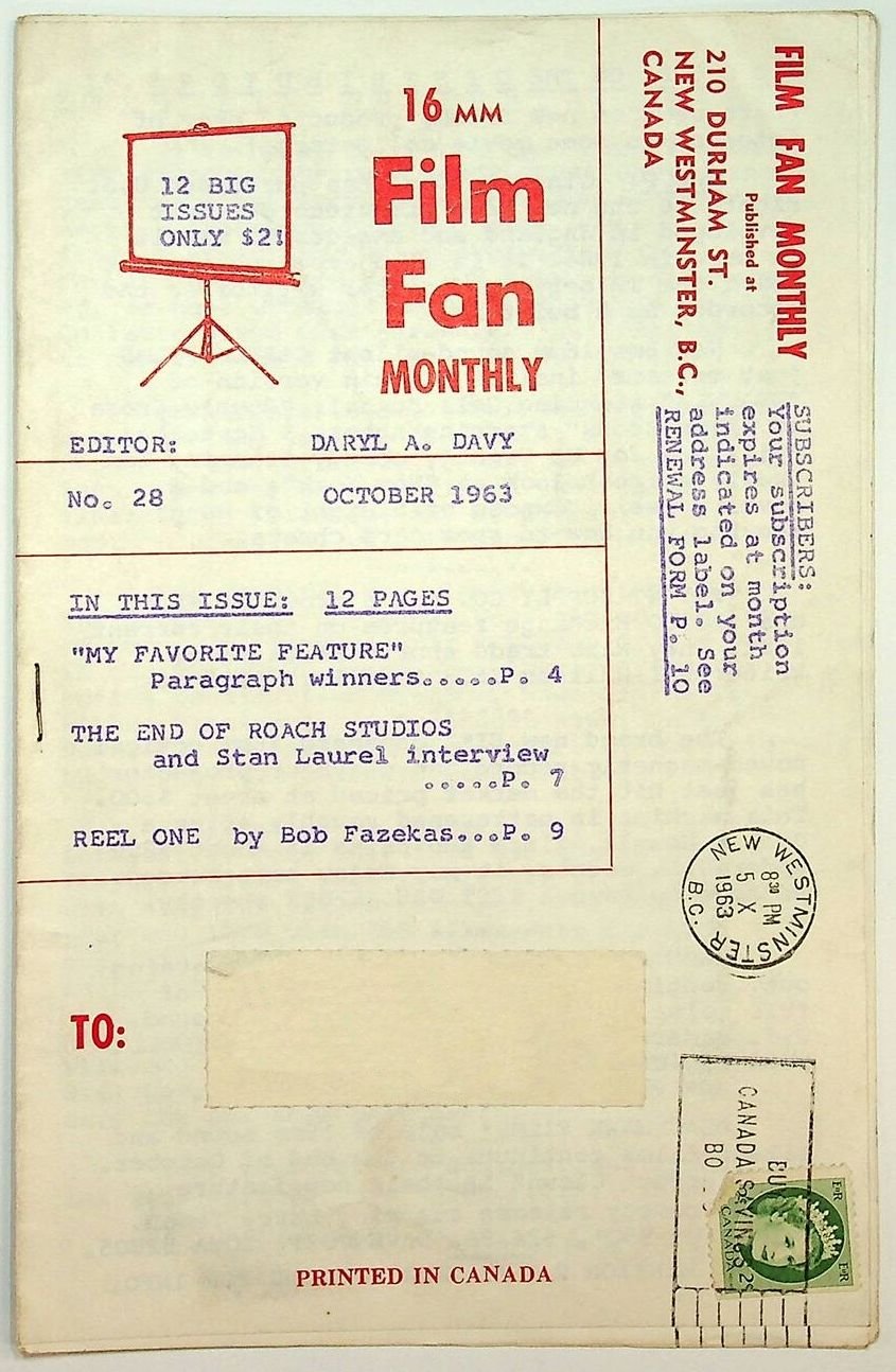 FILM FAN MONTHLY magazine side cover Issue 28  October 1963