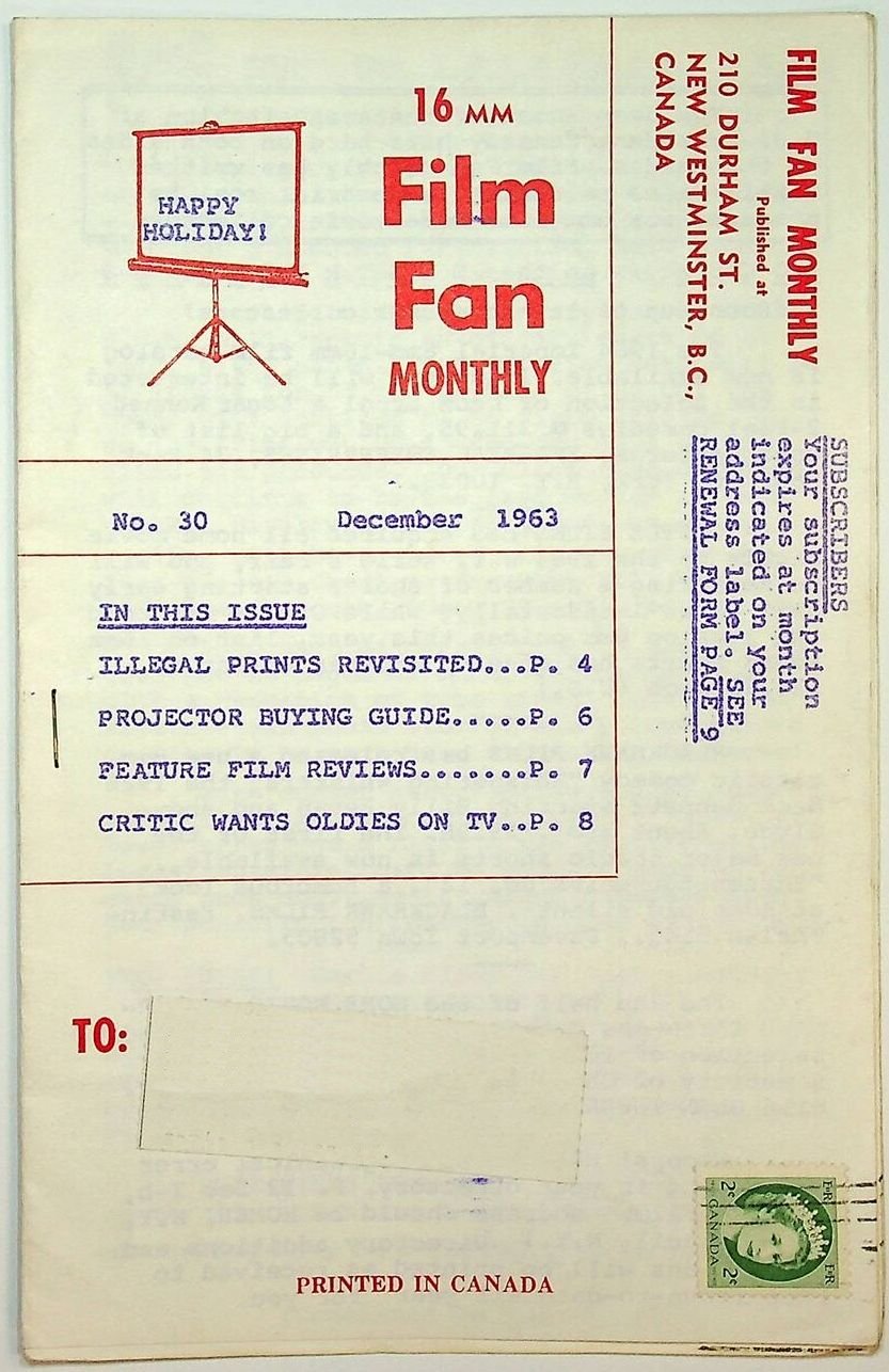 FILM FAN MONTHLY magazine side cover Issue 30  December 1963