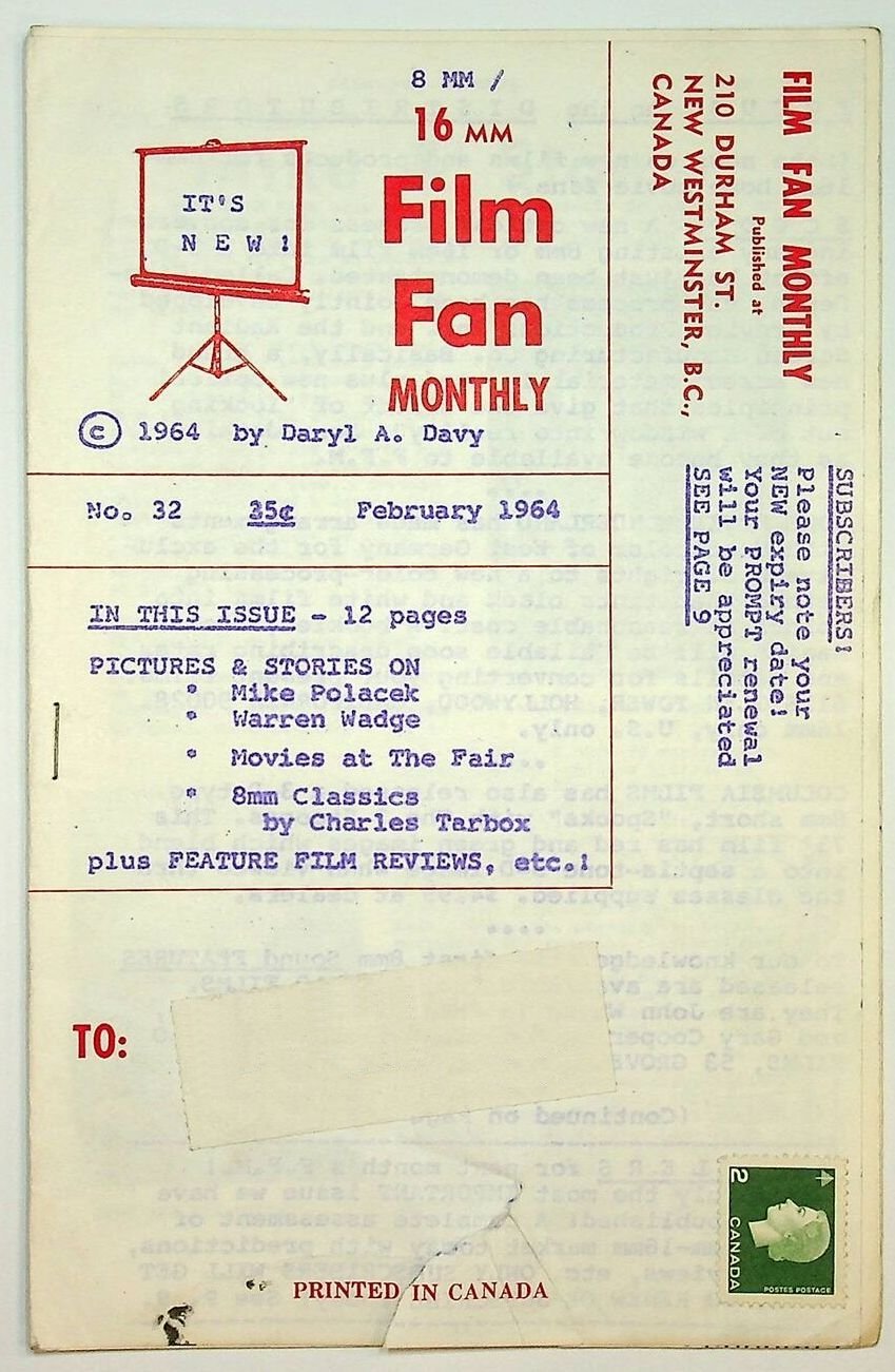 FILM FAN MONTHLY magazine side cover Issue 32  February 1964
