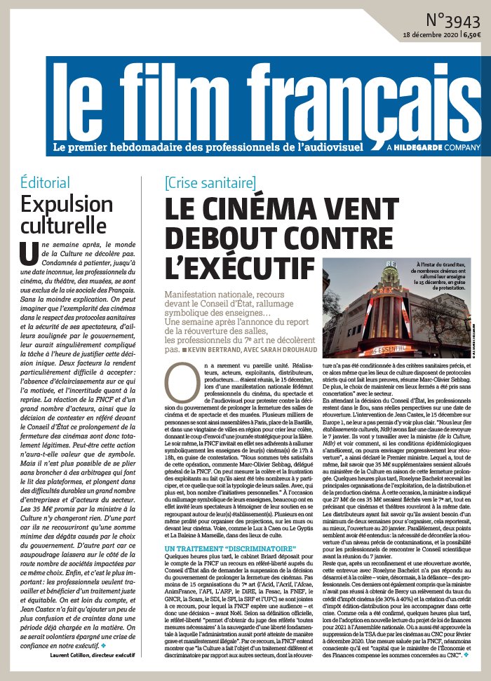 FILM FRANCAIS | LE magazine side cover Issue 3943 18 December 2020