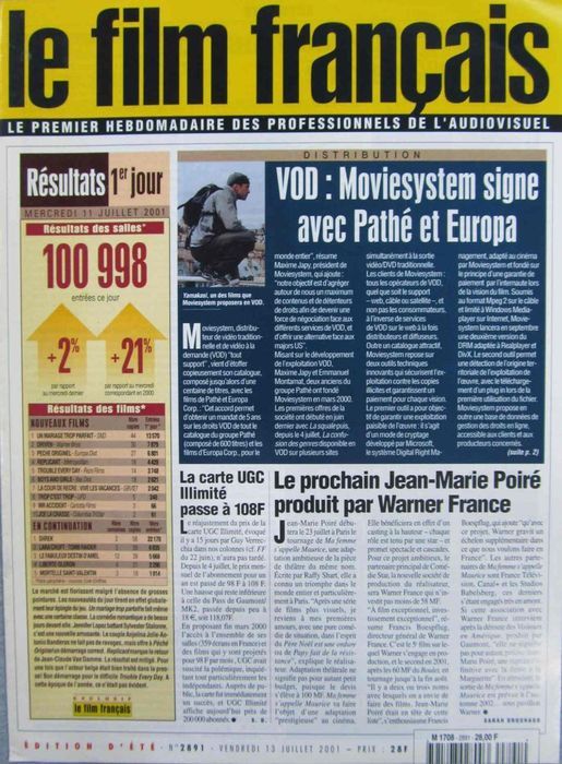 FILM FRANCAIS | LE magazine side cover Issue 2891 13 July 2001