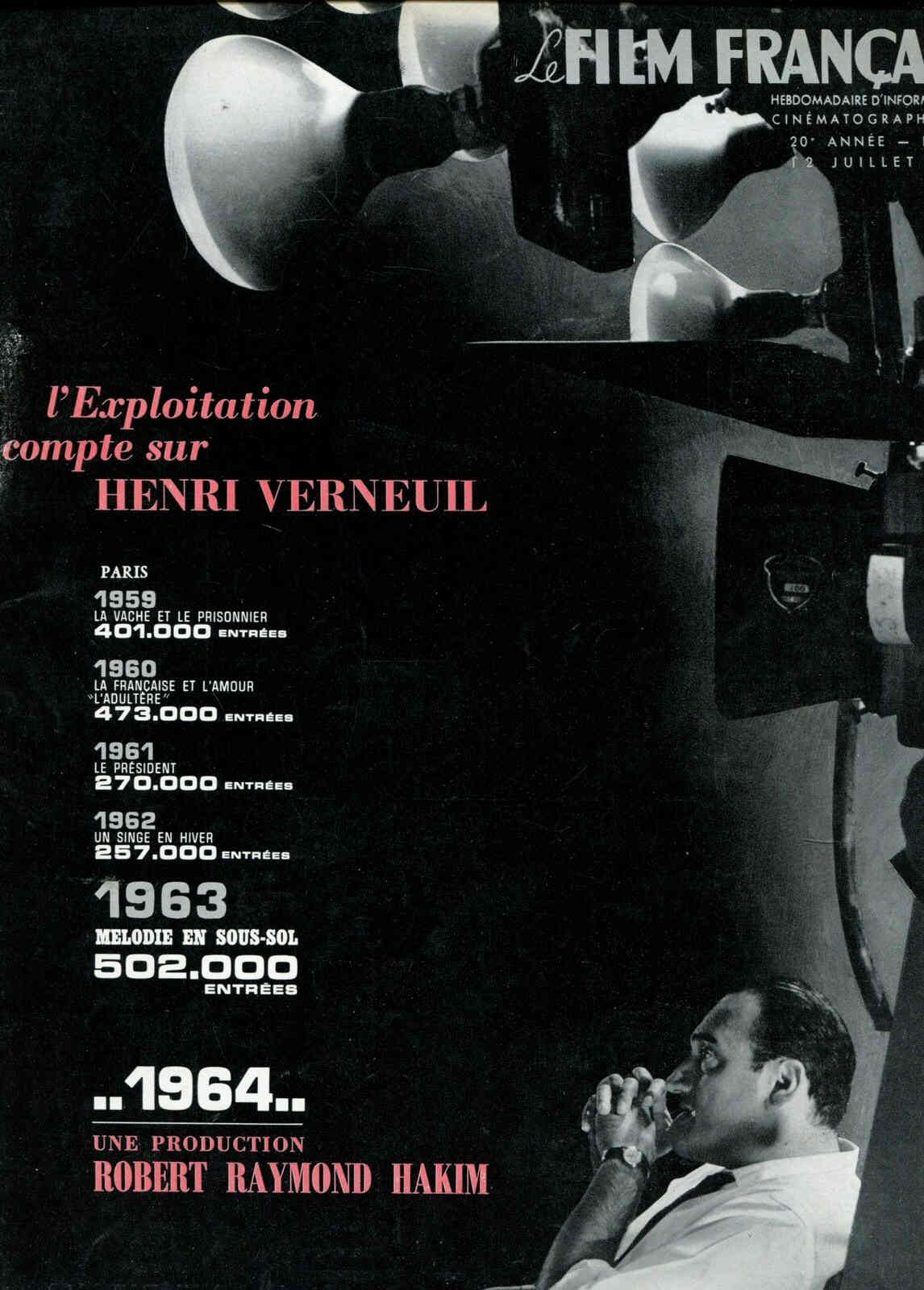 FILM FRANCAIS | LE magazine side cover Issue 999 12 July 1963