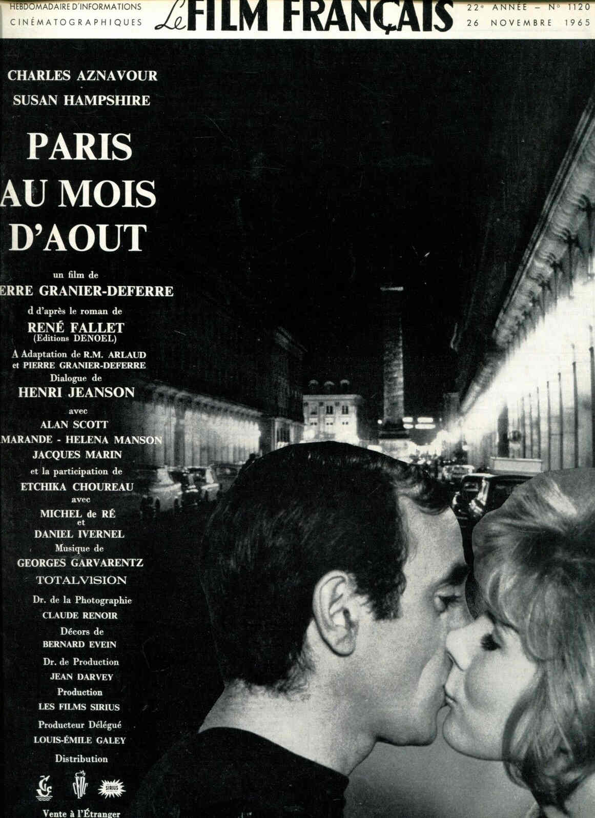 FILM FRANCAIS | LE magazine side cover Issue 1120 26 November 1965