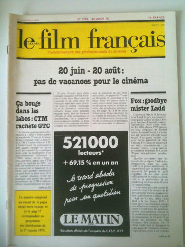 FILM FRANCAIS | LE magazine side cover Issue 1774 24 August 1979