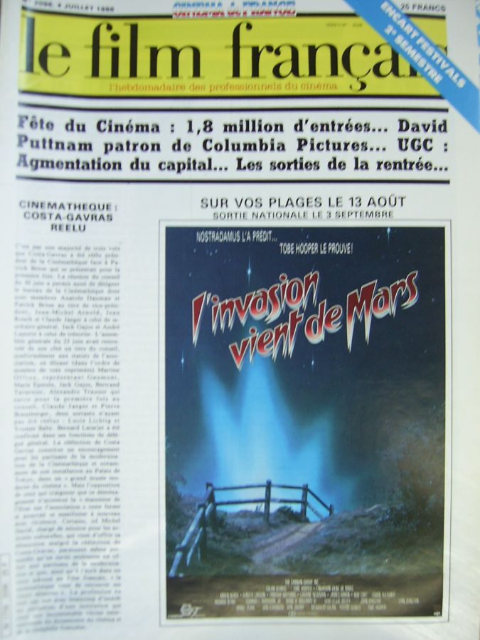FILM FRANCAIS | LE magazine side cover Issue 2096 4 July 1986