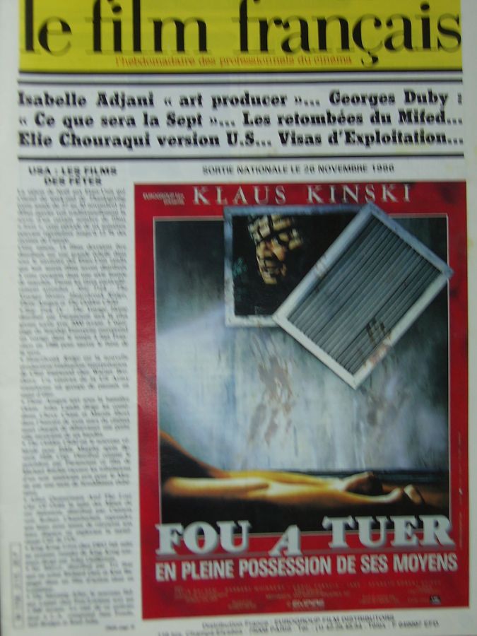 FILM FRANCAIS | LE magazine side cover Issue 2115 14 November 1986