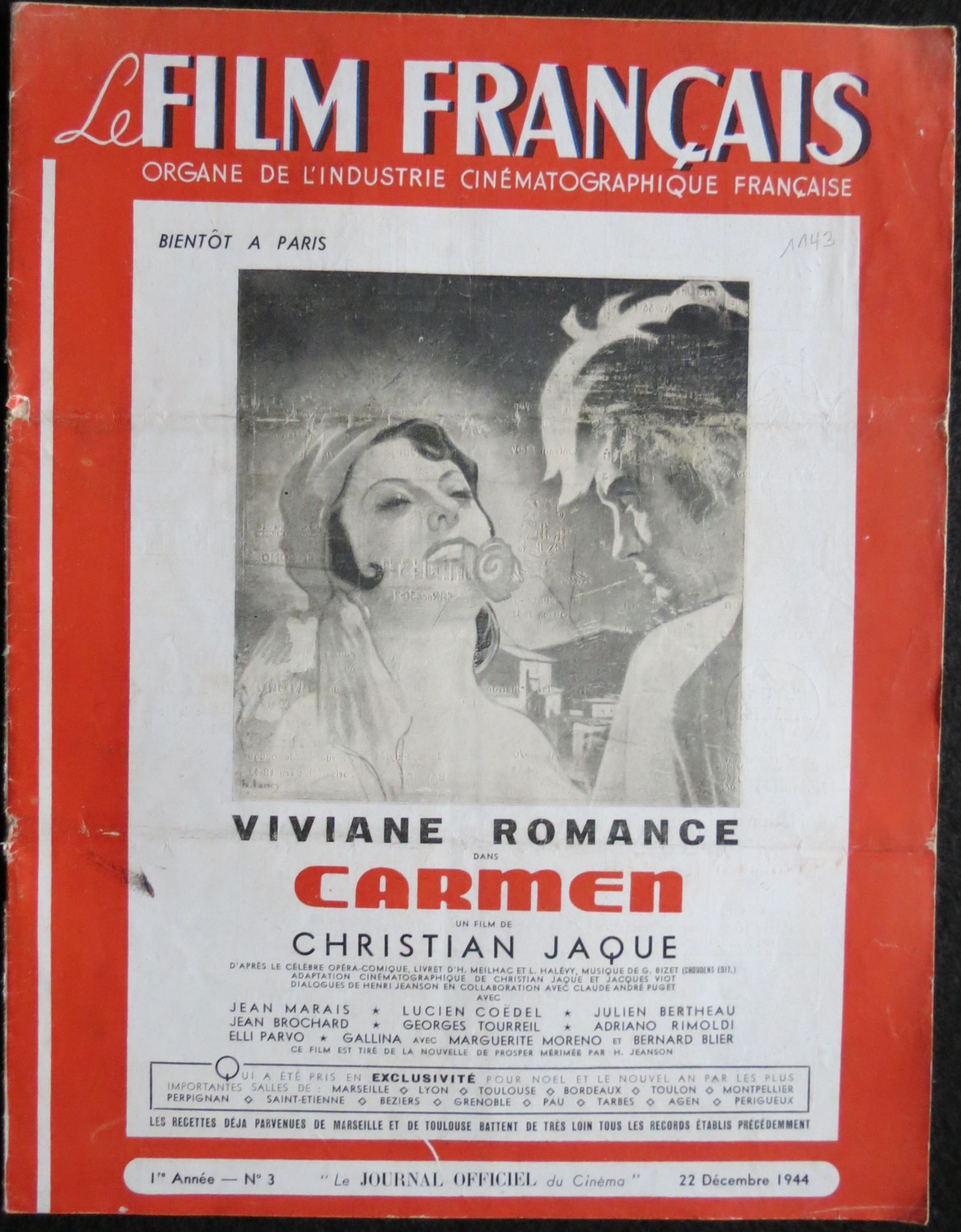 FILM FRANCAIS | LE magazine side cover Issue 3 22 December 1944