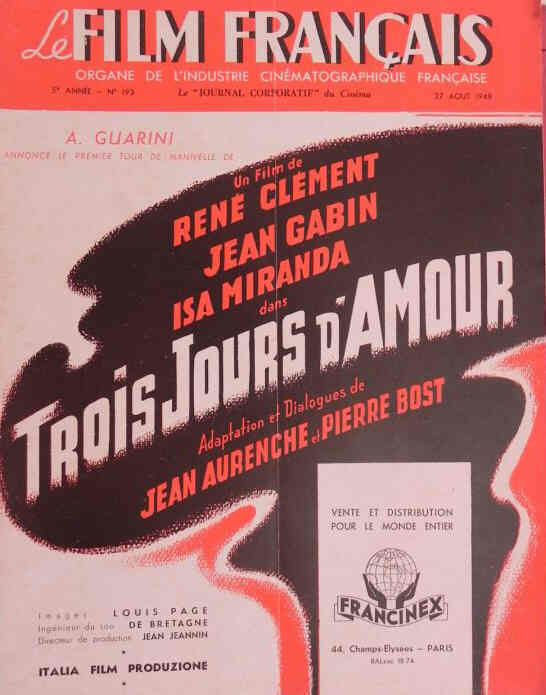 FILM FRANCAIS | LE magazine side cover Issue 193 27 August 1948