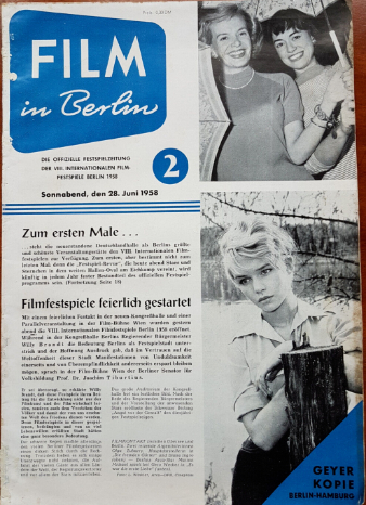 FILM IN BERLIN magazine side cover Issue 2 28 June 1958