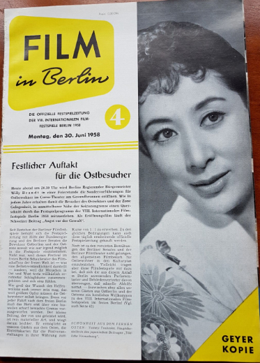 FILM IN BERLIN magazine side cover Issue 4 30 June 1958