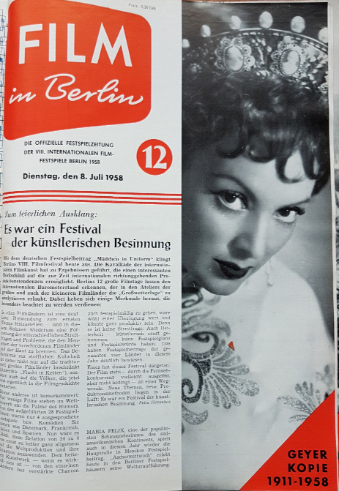 FILM IN BERLIN magazine side cover Issue 12 8 July 1958