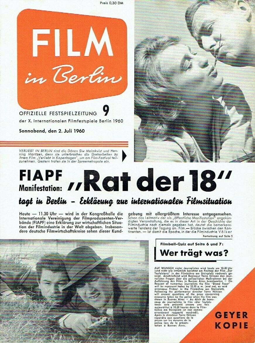 FILM IN BERLIN magazine side cover Issue 9 2 July 1960