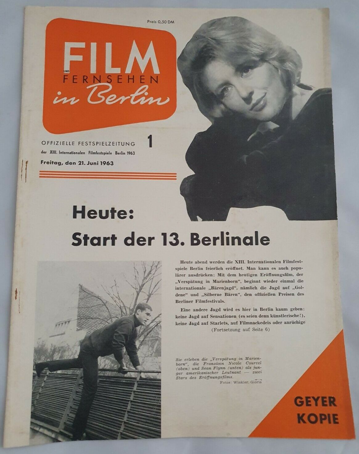 FILM IN BERLIN magazine side cover Issue 1 21 June 1963