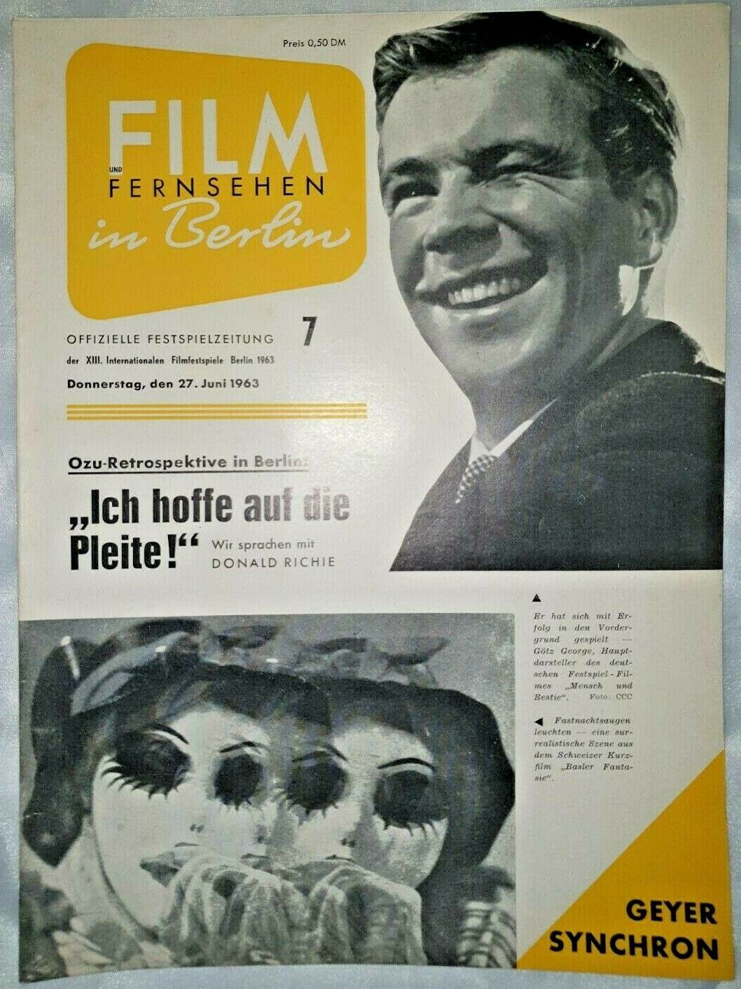 FILM IN BERLIN magazine side cover Issue 7 27 June 1963