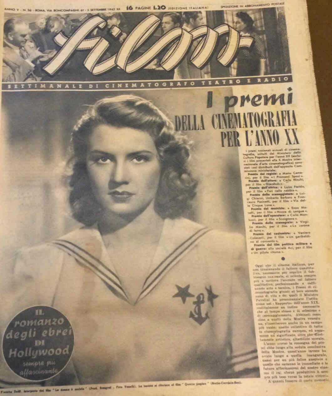 FILM (1938-50) magazine side cover Issue 36 5 September 1942
