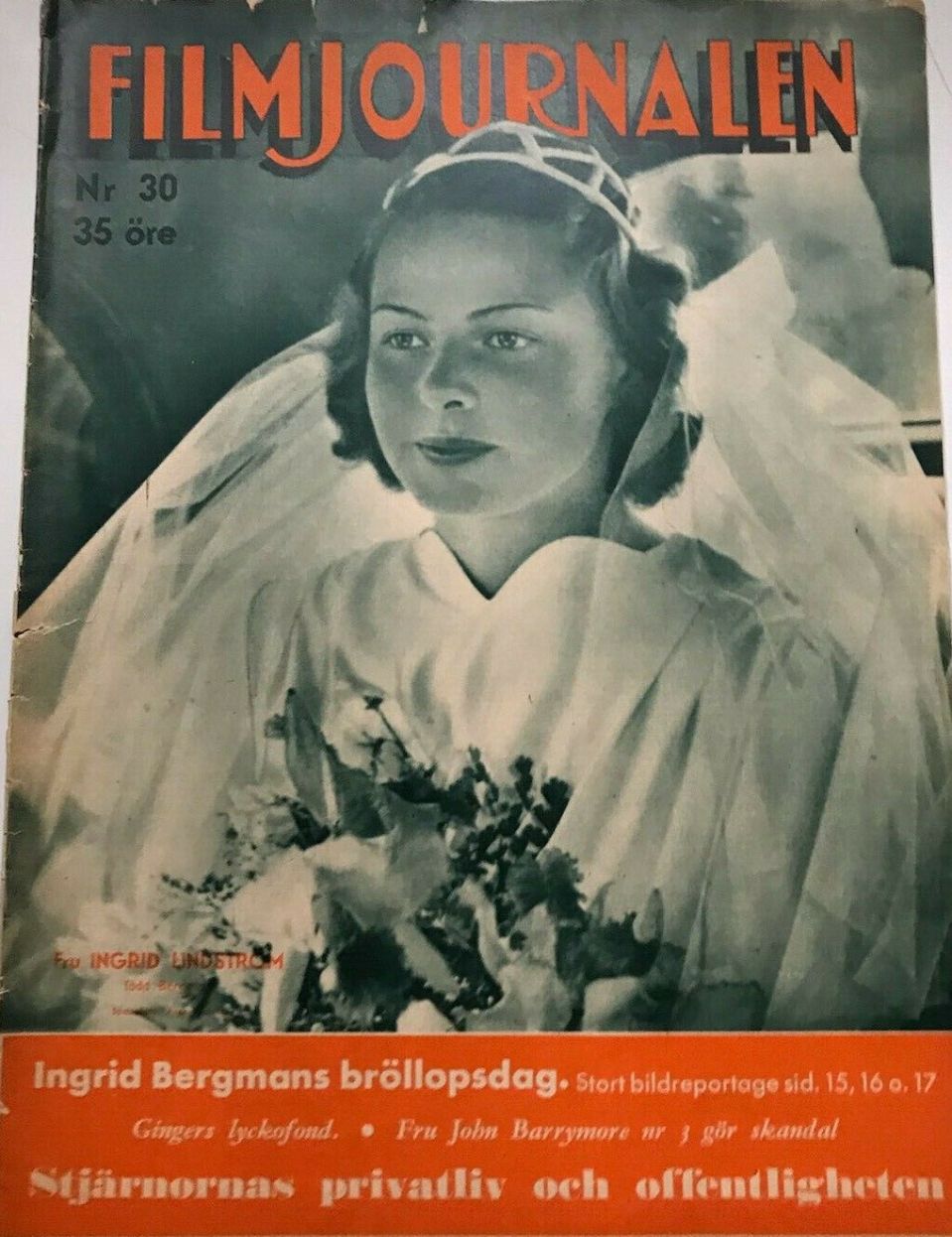 FILMJOURNALEN magazine side cover Issue 30   1937