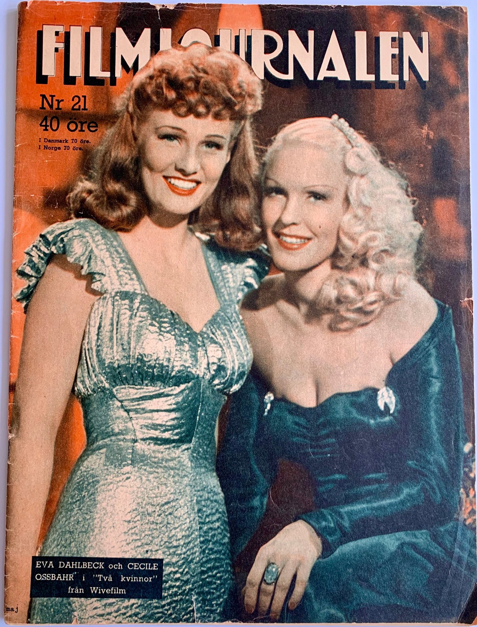 FILMJOURNALEN magazine side cover Issue 21   1947